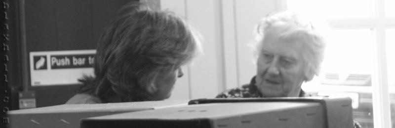 Maggie deep in conversation with Peggy Cole MBE